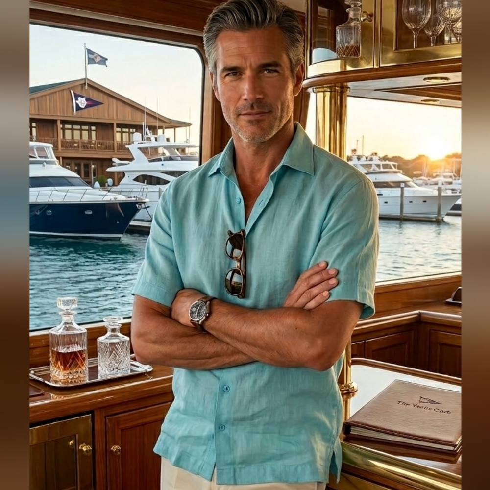 Island Importer Men's‎ Linen Aqua Short Sleeve Button Down Shirt Large Beachy
